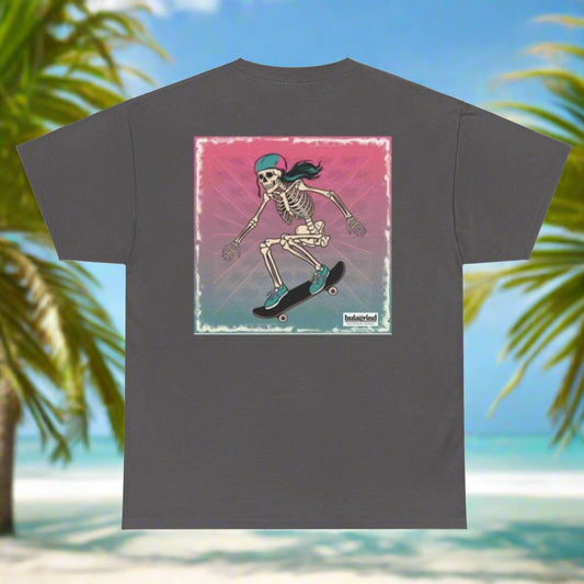 Skateboarding Female Skeleton Tee – Stylish Unisex Graphic Shirt